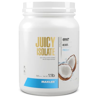 Maxler Juicy Isolate Protein Powder - Clear Whey Isolate - Low Lactose, Fat Free, Sugar Free Muscle Recovery Drink for Pre &amp; Post Workout - 90% of Protein per Serving - Coconut 1.1 lb (20 Servings)