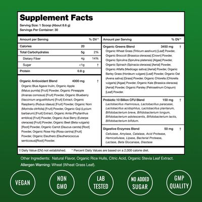 NutraChamps Super Greens Powder Premium Superfood | 20+ Organic Green Veggie Whole Foods | Wheat Grass, Spirulina, Chlorella | Antioxidant, Digestive Enzyme &amp; Probiotic Blends (9.0 Oz, Berry)