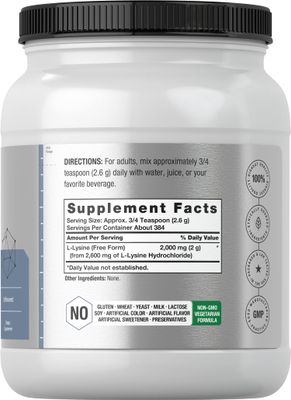 Horbach L-Lysine Powder | 2.2 lbs | Unflavored Free Form Supplement | Vegetarian, Non-GMO, Gluten Free Formula