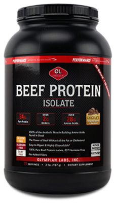 Olympian Labs Beef Protein Isolate Powder, 24g Protein, BST Free, 2 Grams BCAA&#39;s, Muscle Building Amino Acids, 32 Ounces, Flavored with Real Chocolate