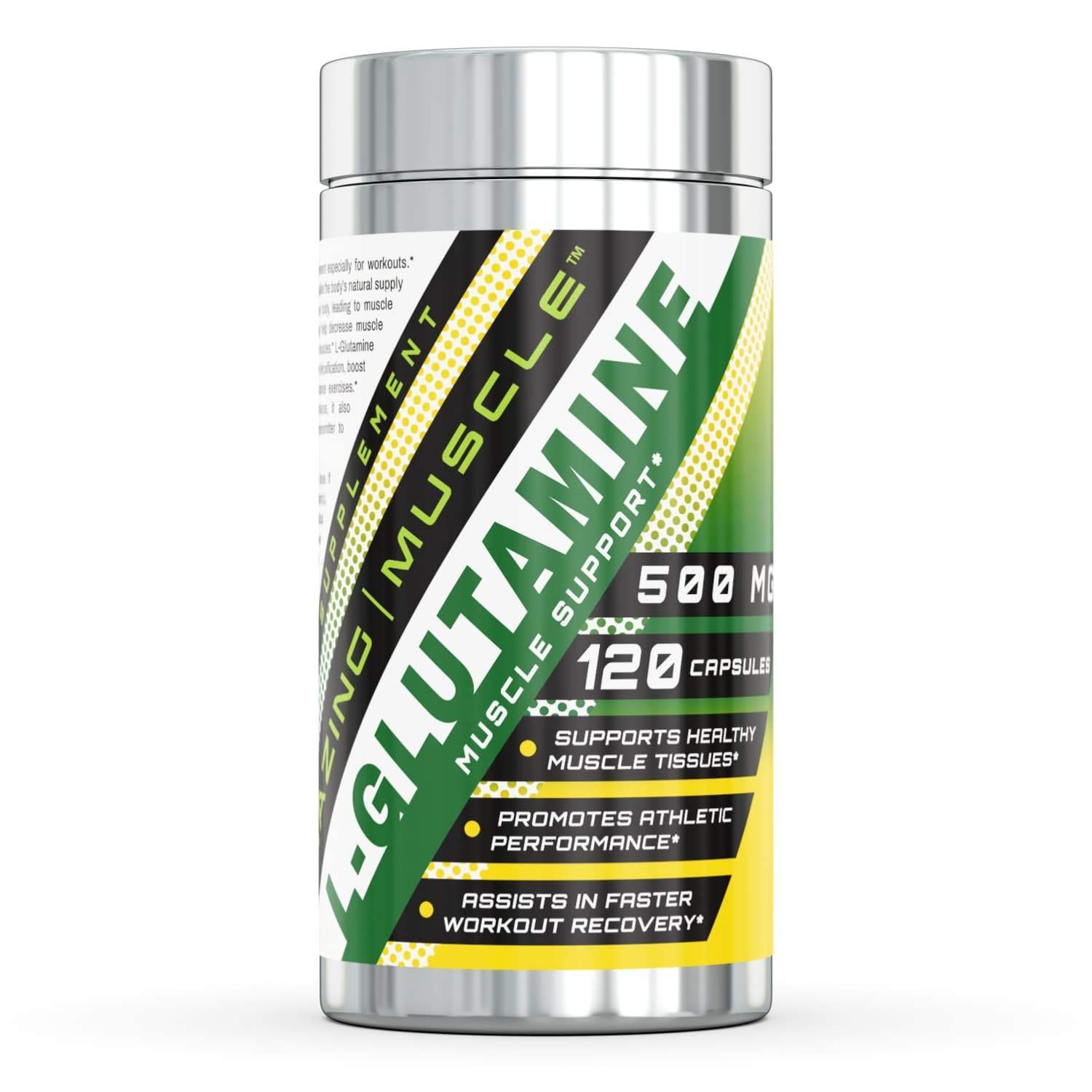 Amazing Muscle L-Glutamine Supplement - 500mg 120 Capsules Per Bottle - Promotes Workout Recovery, Supports The Immune System &amp; Muscle Maintenance