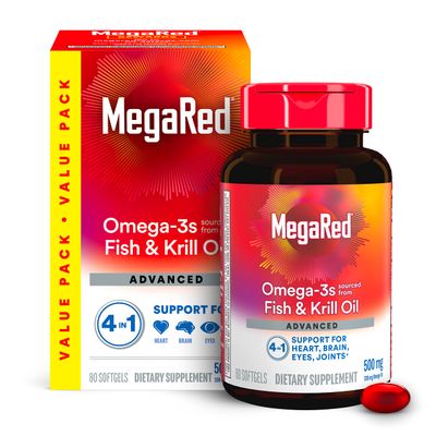 Megared Omega-3 Fish Oil + High Absorption Krill Oil 500mg Softgels, MegaRed Advanced 4in1 (80 count in a bottle) Concentrated Omega-3 Fish &amp; Krill Oil Supplement