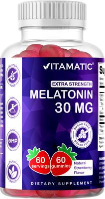 Vitamatic Sugar Free Melatonin 30mg per Gummy - 60 Servings - 60 Vegetarian Gummies - Non-Habit Forming Supplement (60 Count (Pack of 1))