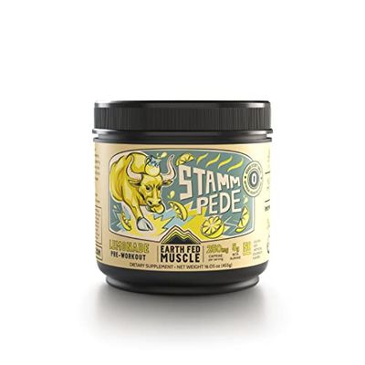 Earth Fed Muscle Stammpede Lemonade Pre Workout - Boosts Energy - Beta Alanine, 250mg Caffeine, Citrulline Malate, Taurine, Tyrosine - Soy Free, Gluten Free, Sugar Free. Keto Friendly - 26 Servings