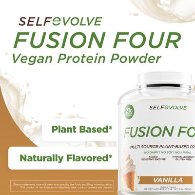 selfevolve Fusion Four Vegan Protein Powder - 21g Plant-Based Protein Powder - Gluten Free, Soy-Free and Dairy Free Protien Powder, for Smoothies and Shakes - Vanilla Protein Powder - 5lbs