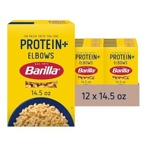 BARILLA Protein+ (Plus) Elbows Pasta, 14.5 Ounce (Pack of 12) - plant based pasta - Made from Lentils, Chickpeas &amp; Peas - Non-GMO, Kosher Certified and Vegan
