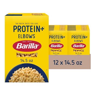 BARILLA Protein+ (Plus) Elbows Pasta, 14.5 Ounce (Pack of 12) - plant based pasta - Made from Lentils, Chickpeas &amp; Peas - Non-GMO, Kosher Certified and Vegan