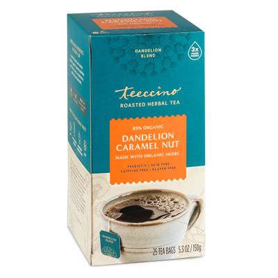 Teeccino Dandelion Root Tea Sampler - Caramel Nut, Mocha Mint, Coconut - Caffeine-Free, Roasted Herbal Tea with Prebiotics, Gluten Free - 25 Tea Bags (Pack of 3)