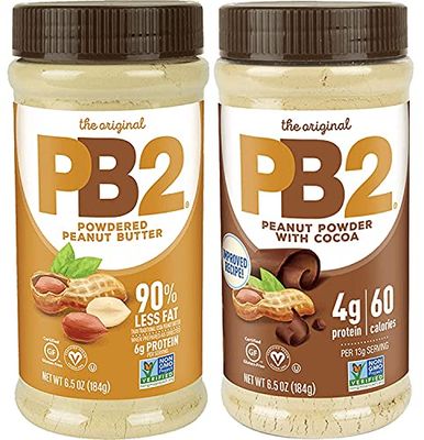 PB2 Powdered Peanut Butter Bundle, Keto Diet, Gluten Free, Mix in Protein Shakes &amp; Smoothies, Low Carb, Original Peanut Butter &amp; Peanut Butter Cocoa Flavors (2 Jars - 6.5 Oz Each)
