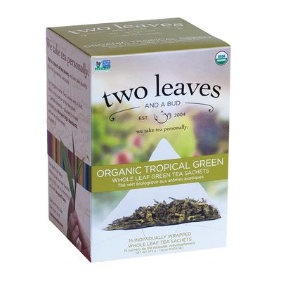 Two Leaves and a Bud Organic Tropical Green Tea, Whole Leaf Green Tea in Compostable Sachets, Sencha Green Tea for Hot or Iced Tea, 15 Count (Pack of 1)