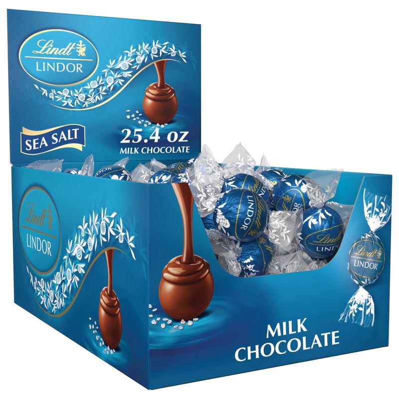 Lindt LINDOR Sea Salt Milk Chocolate Truffles, Milk Chocolate Candy with Smooth, Melting Truffle Center, 25.4 oz, 60 Count