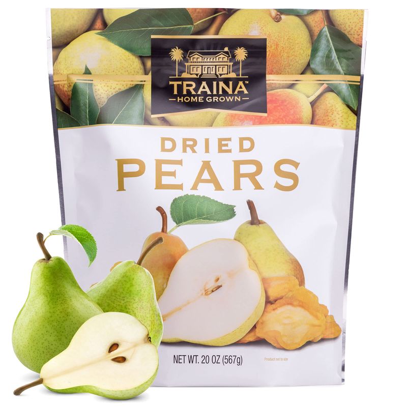 Traina Home Grown Sun Dried Pears - Healthy &amp; Non-GMO, Natural Sweet Flavor Fruit No Sugar Added, Perfect Snack In Resealable Pouch (20 Oz)