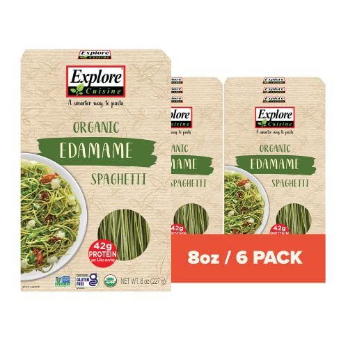 Explore Cuisine Organic Edamame Spaghetti - Pack of 6 (8 oz) - Easy-to-Make Gluten Free Pasta - High in Plant Protein &amp; Fiber - Vegan, Keto Friendly, Non- GMO, Kosher - 24 Total Servings