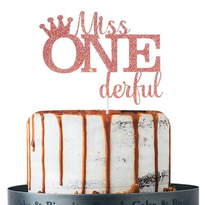 Rose Gold Glitter Miss ONEderful Cake Topper, Baby Girl&#39;s First Birthday Supplies, Girl&#39;s 1st Birthday Cake Topper