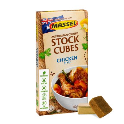 Massel Chicken Style Broth Boullion Cubes, Gluten Free, MSG Free, Dairy Free, Non GMO, 0g Trans Fat Soup Base Seasoning For Ramen, Soup, Stew, No Animal Content, 1 Pack, 105g
