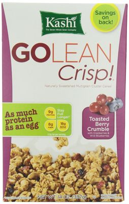Kashi GO Toasted Berry Crisp Cereal - Vegan, Non-GMO Project Verified, 14 Oz Box