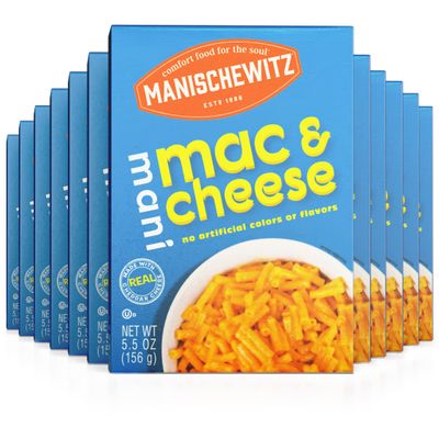Manischewitz Kosher Mac &amp; Cheese, 5.5oz (12 Pack) Made with Real Cheddar Cheese, No Artificial Colors of Flavors, Certified Kosher