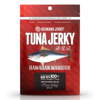 Kaimana Ahi Tuna Jerky Hawaiian Warrior 1.5 Ounce - Paleo Style - Premium Fish Jerky Made in the USA. High in Omega 3&#39;s, All Natural and Wild Caught (1.75 Ounce (Pack of 1), Hawaiian Warrior)