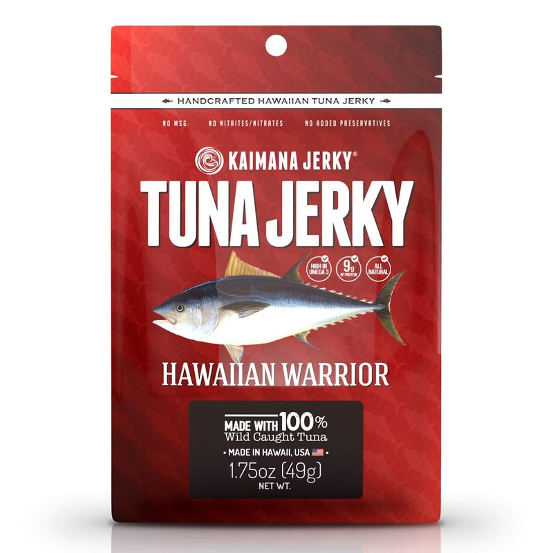 Kaimana Ahi Tuna Jerky Hawaiian Warrior 1.5 Ounce - Paleo Style - Premium Fish Jerky Made in the USA. High in Omega 3's, All Natural and Wild Caught (1.75 Ounce (Pack of 1), Hawaiian Warrior)