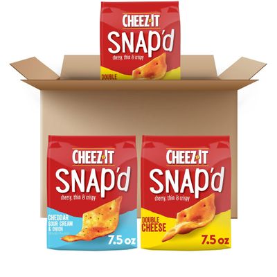 Cheez-It Snap&#39;d, Cheese Crackers Chips, Thin Crisps, Lunch Snacks, Variety Pack, 22.5oz Box (3 Bags)