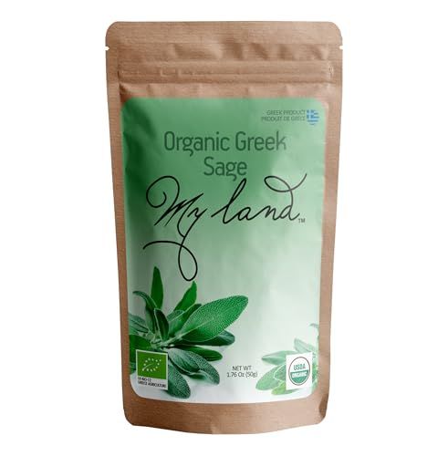 My Land Organic Sage Tea, Loose Leaf, 1.76oz (50g) - Dried Sage Leaves from Mt. Olympus, Greece - High Altitude Harvest from a Small Family Farm