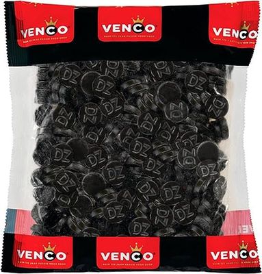 Licorice in 1 KiloBag 2.2lb - Venco Dubbelzoute Rondjes DZ(Double Salt Round Licorice)