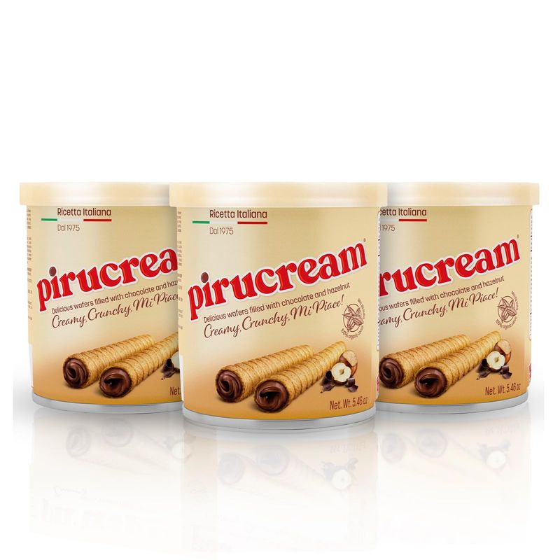 Pirucream Rolled Wafers with Chocolate Hazelnut, Organic Alkaline 100% Cocoa - No Trans-Fat, Preservatives, Colorants or Additives and without Palm Oil (155Gr/ 5.46Oz each one - 3 Pack Tin)