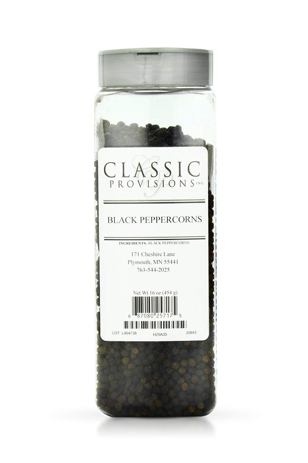 Classic Provisions Spices Black Peppercorns Whole - 16oz - Ideal for Soup, Meat, Vegetables, Spice Blends and More, Peppercorn, Black Whole