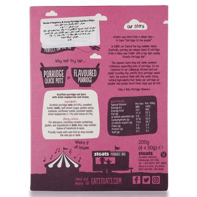 Stoats - Porridge Oat Bars - Raspberry &amp; Honey - 200g