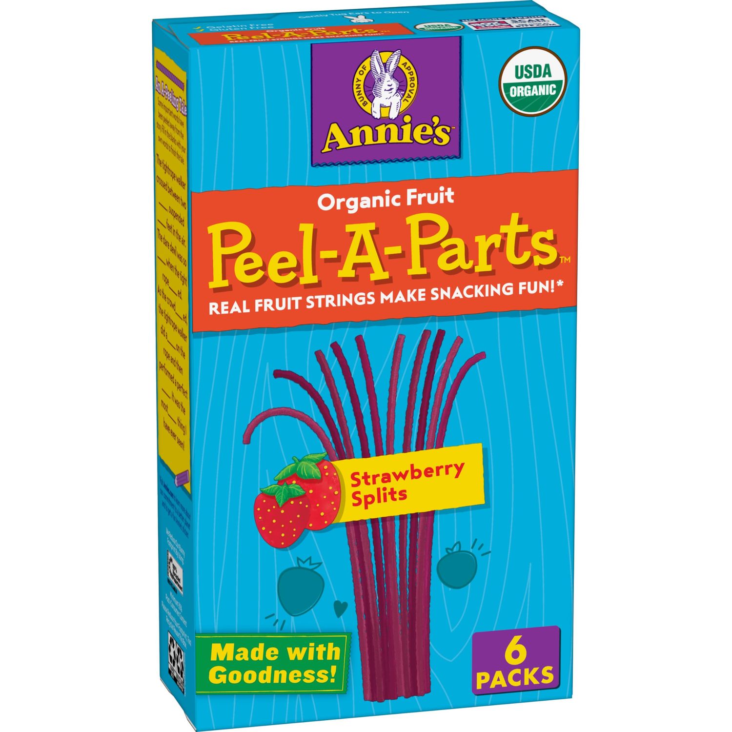 Annie&#39;s Organic Peel-A-Parts Fruit Flavored Snacks, Strawberry Splits, Gluten Free, 6 Count, 3.3 oz