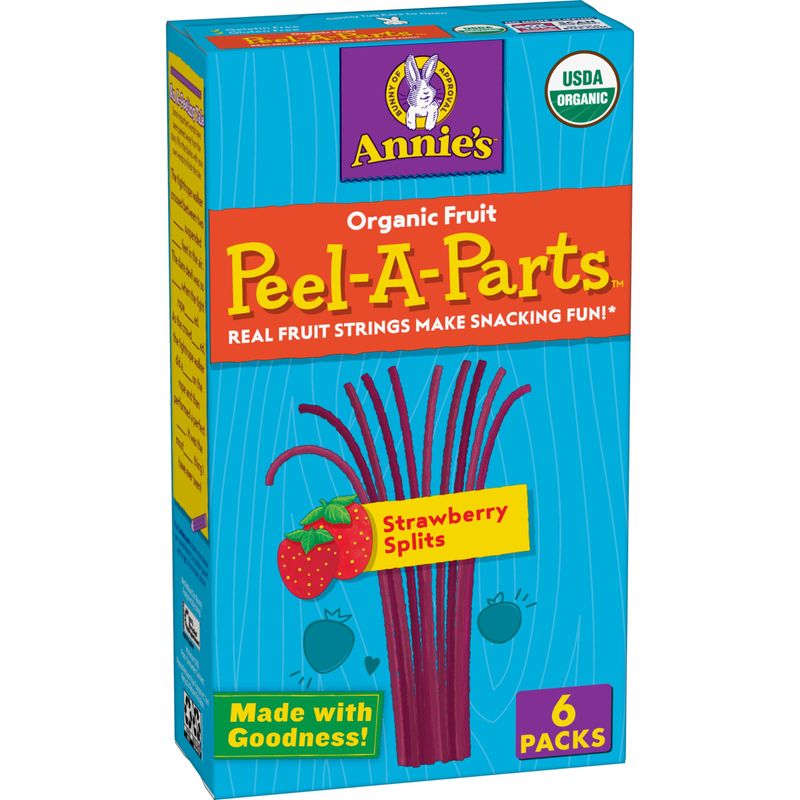 Annie's Organic Peel-A-Parts Fruit Flavored Snacks, Strawberry Splits, Gluten Free, 6 Count, 3.3 oz