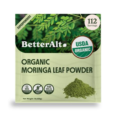 Better Alt Organic Moringa Powder, USDA Certified - Moringa Leaf Powder Perfect for Smoothie,Tea, Drinks &amp; Recipes, Green Superfood, Moringa Oleifera Powder- 112 Servings 1 lb