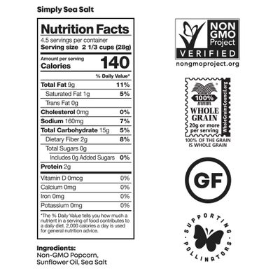 Black Jewell Simply Sea Salt Popped Popcorn, Gourmet Specialty Popcorn, 4.5 Ounces (Pack of 3)
