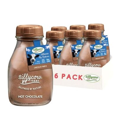 Silly Cow Farms Maple Hot Chocolate Mix Rich Chocolate Delight Gluten Free, Non GMO Dairy Free Indulgence with Pure Cocoa &amp; Maple Flavor - Reusable Packaging - 16.9 oz Glass Bottle - Pack of 6