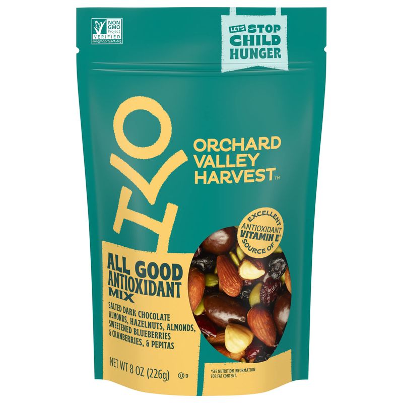 Orchard Valley Harvest All Good Antioxidant Mix, 8 oz Resealable Bag, Made With Real Pink Himalayan Sea Salt, Dark Chocolate Almonds, Hazelnuts, Sweetened Berries, Gluten Free, Non-GMO