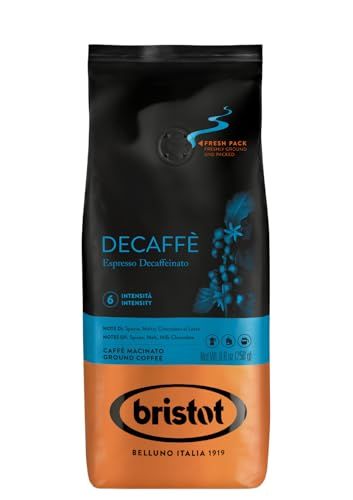 Bristot Decaf Italian Espresso Ground Coffee | Italian Decaf Espresso Grind | Medium Roast | 8.8oz/250g