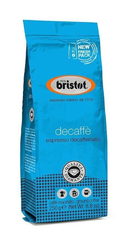 Bristot Decaf Italian Espresso Ground Coffee | Italian Decaf Espresso Grind | Medium Roast | 8.8oz/250g