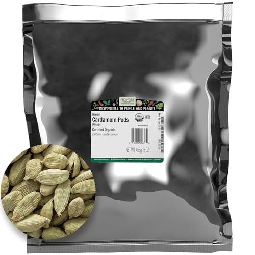 Frontier Co-op Organic Whole Cardamom Pods, 1-Pound, Sweet, Warm Taste, Exotic Floral Aroma, Certified Organic &amp; Kosher