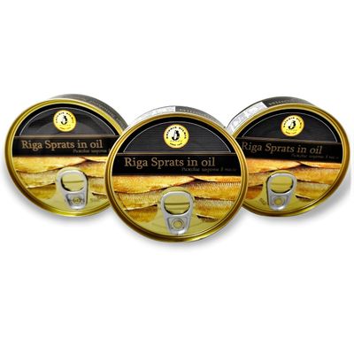 Brivais Vilnis Riga Smoked Sprats in Oil, Product of Lativa, Kosher, 5.6 oz, 160 grams, Pack of 3