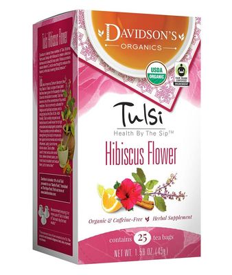Davidson&#39;s Organics, Tulsi Hibiscus Flower, 25-count Tea Bags, Pack of 6