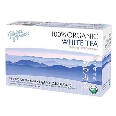 Prince of Peace Organic White Tea, 100 Tea Bags - 100% Organic White Tea - Unsweetened White Tea - Lower Caffeine Alternative to Coffee - Herbal Health Benefits
