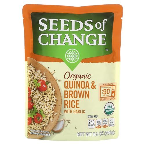 SEEDS OF CHANGE Organic Quinoa &amp; Brown Rice with Garlic, Organic Food, 8.5 OZ Pouch