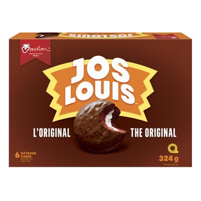 Vachon Jos Louis the Original 6-delicious Sponge Cake with Vanilla-flavoured Creme Filling Coated in a Chocolatey Layer, 324g, 11.4 Oz Box. Made in Montreal Quebec Canada