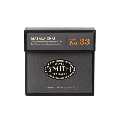 Smith Teamaker | Masala Chai No. 33 - Chai, Assam &amp; Aromatic Spices | Caffeinated Spiced Full Leaf Black Tea Blend (15 Sachets, 1.8oz each)