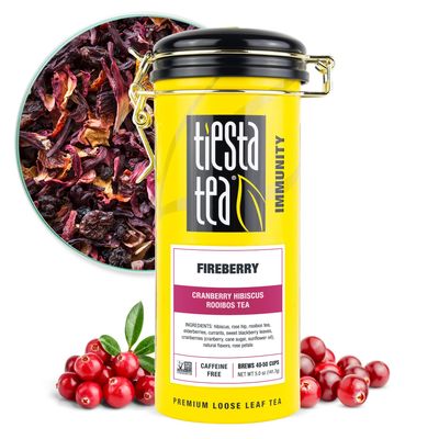 Tiesta Tea - Cranberry Hibiscus Rooibos Tea, Fireberry, Loose Leaf Herbal Tea Blend with Hibiscus and Cranberry, Currants, Rooibos Tea, Enjoy Hot or Iced, 50 Cups in Resealable Pouch - 5 Ounce