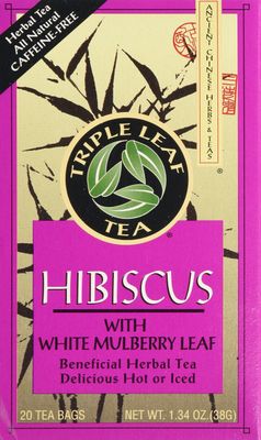 Triple Leaf Tea Bags Hibiscus White Mulberry, 1.34 Oz, 20 Count
