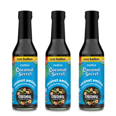 Coconut Secret, Organic Liquid Coconut Aminos, 8 fl oz (pack of 3), All-Purpose Seasoning Sauce &amp; Marinade, Soy-Free Soy Sauce Alternative, Low Sodium, Low Glycemic, Vegan &amp; Gluten Free Stir Fry Sauce