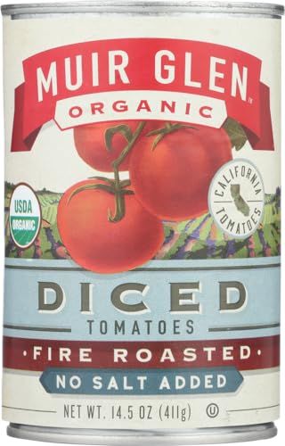 Muir Glen Organic Diced Fire Roasted Tomato No Salt 14.5 Ounce (Pack of 12)