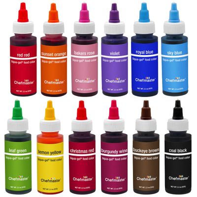 Chefmaster Liqua-Gel Variety Pack, Twelve 2.3 Ounce Bottles