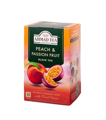 Ahmad Tea Black Tea, Peach &amp; Passion Fruit Teabags, 20 ct (Pack of 1) - Caffeinated &amp; Sugar-Free